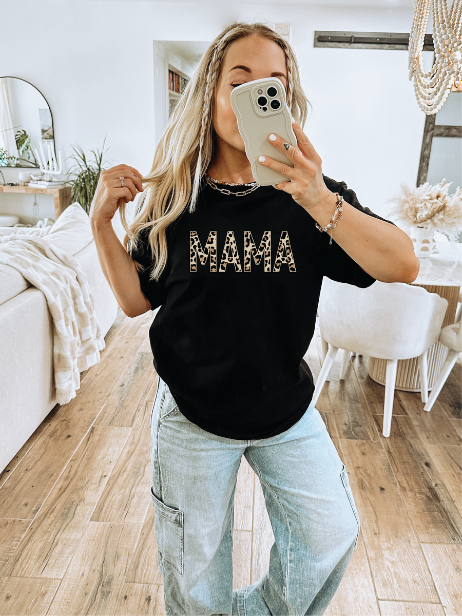 MAMA Leopard Tee - Black